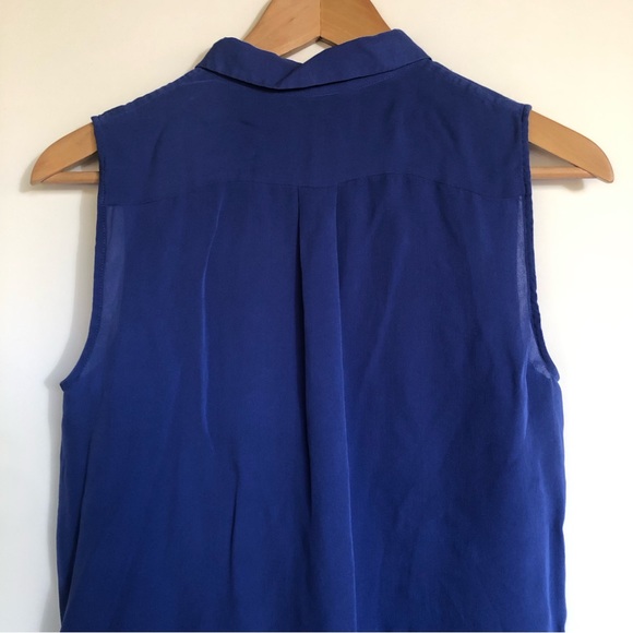J Crew Royal Blue Silk Sleeveless Collared Top Size 6 Button Front Flowy Blouse - Picture 6 of 9